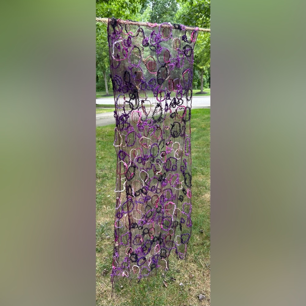 Fleurs Colorful Sheer Scarf with Embroidered Patterns